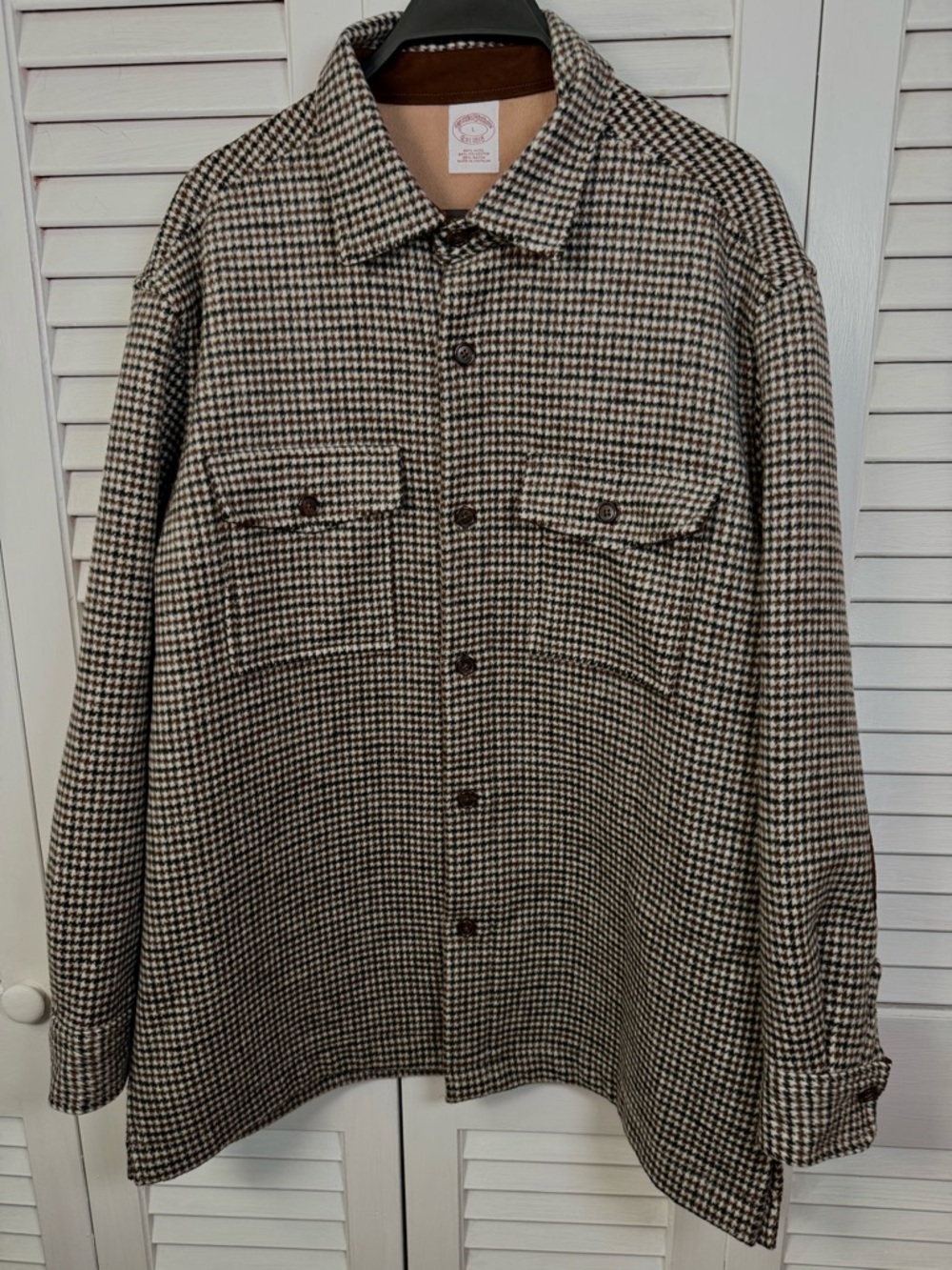 Brooks Brothers Houndstooth Check Shirt Jacket Large Wool Blend